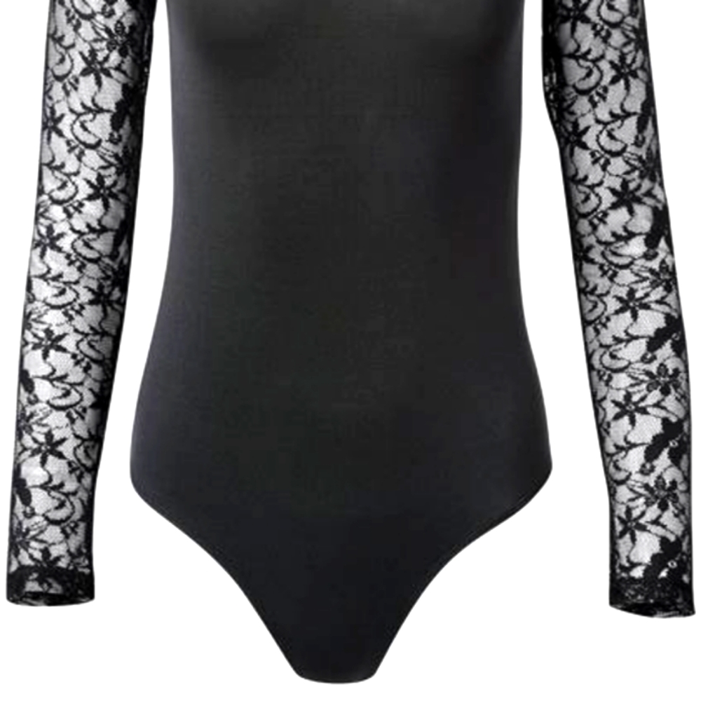 💮Black Lace Sleeves Bodysuit, mix with skirt, hot😎